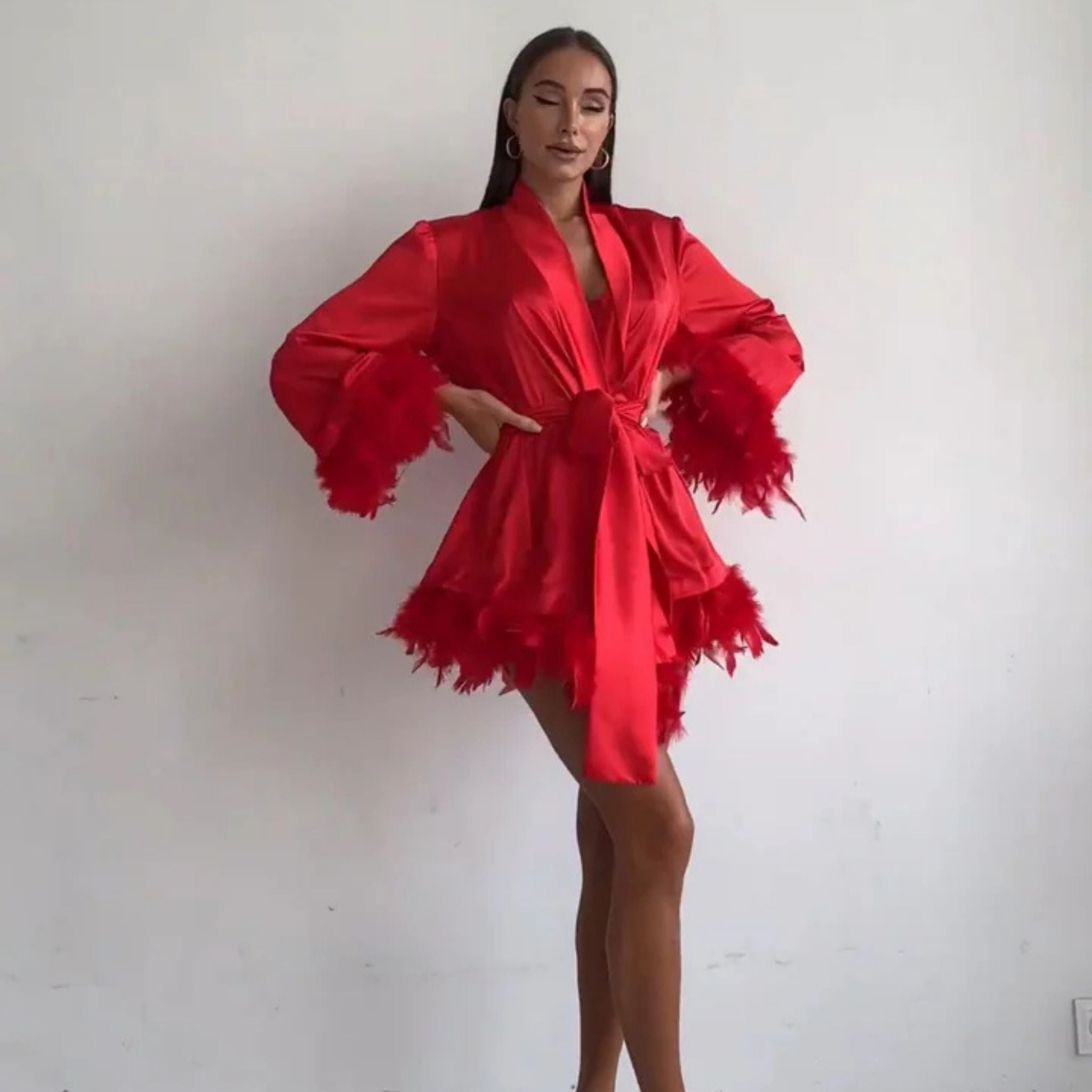 Ruby Tüy Detaylı Saten Sabahlık