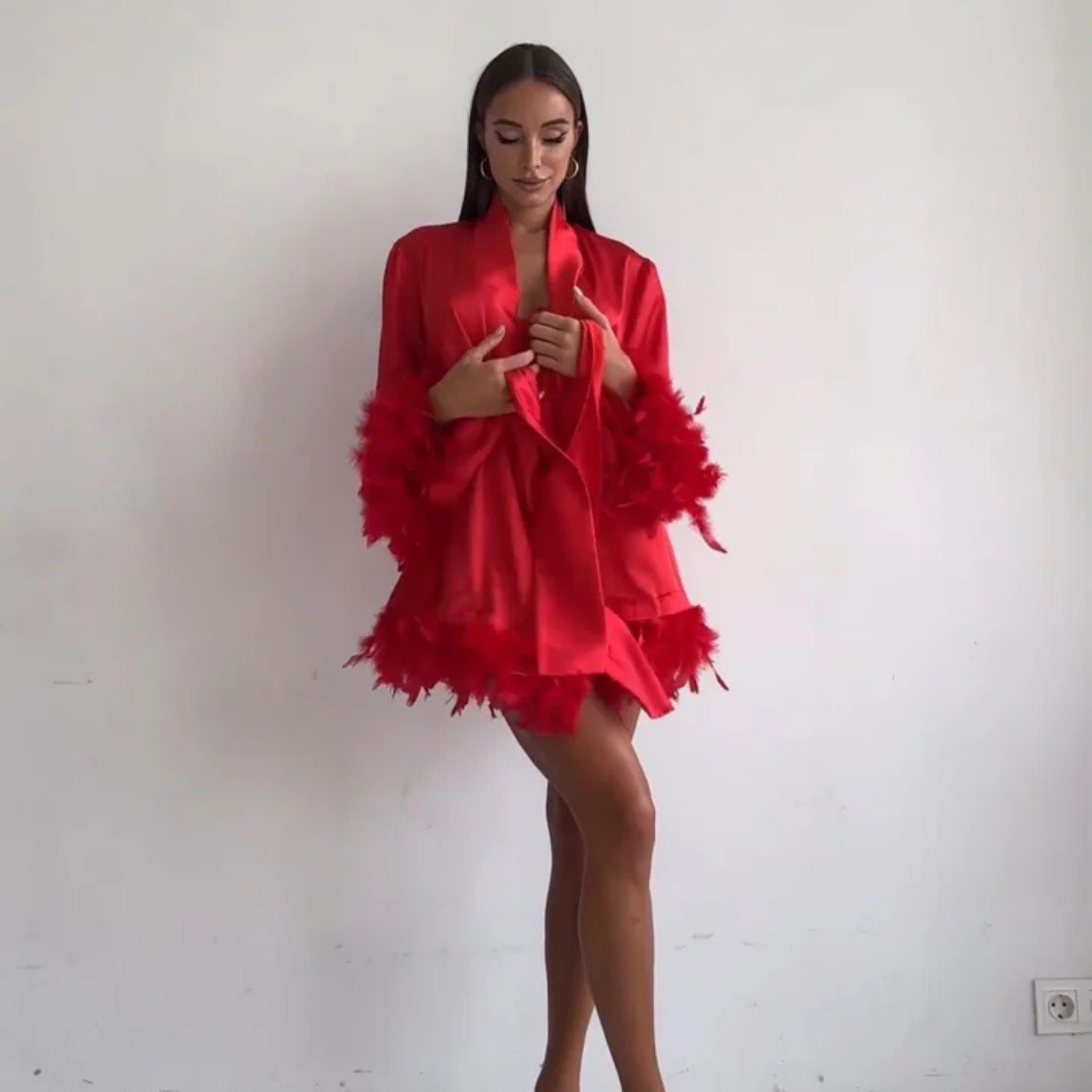 Ruby Tüy Detaylı Saten Sabahlık